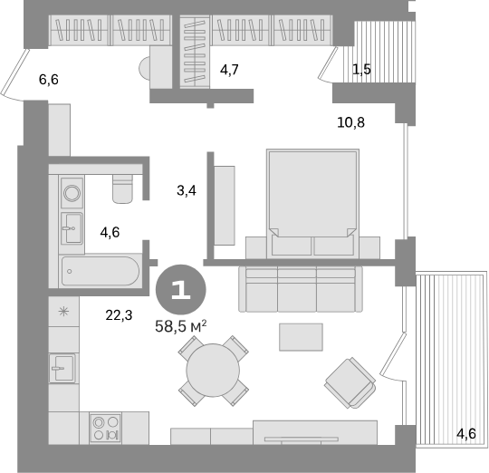 Планировка — Северный ветер, 2-комн., 52 м²