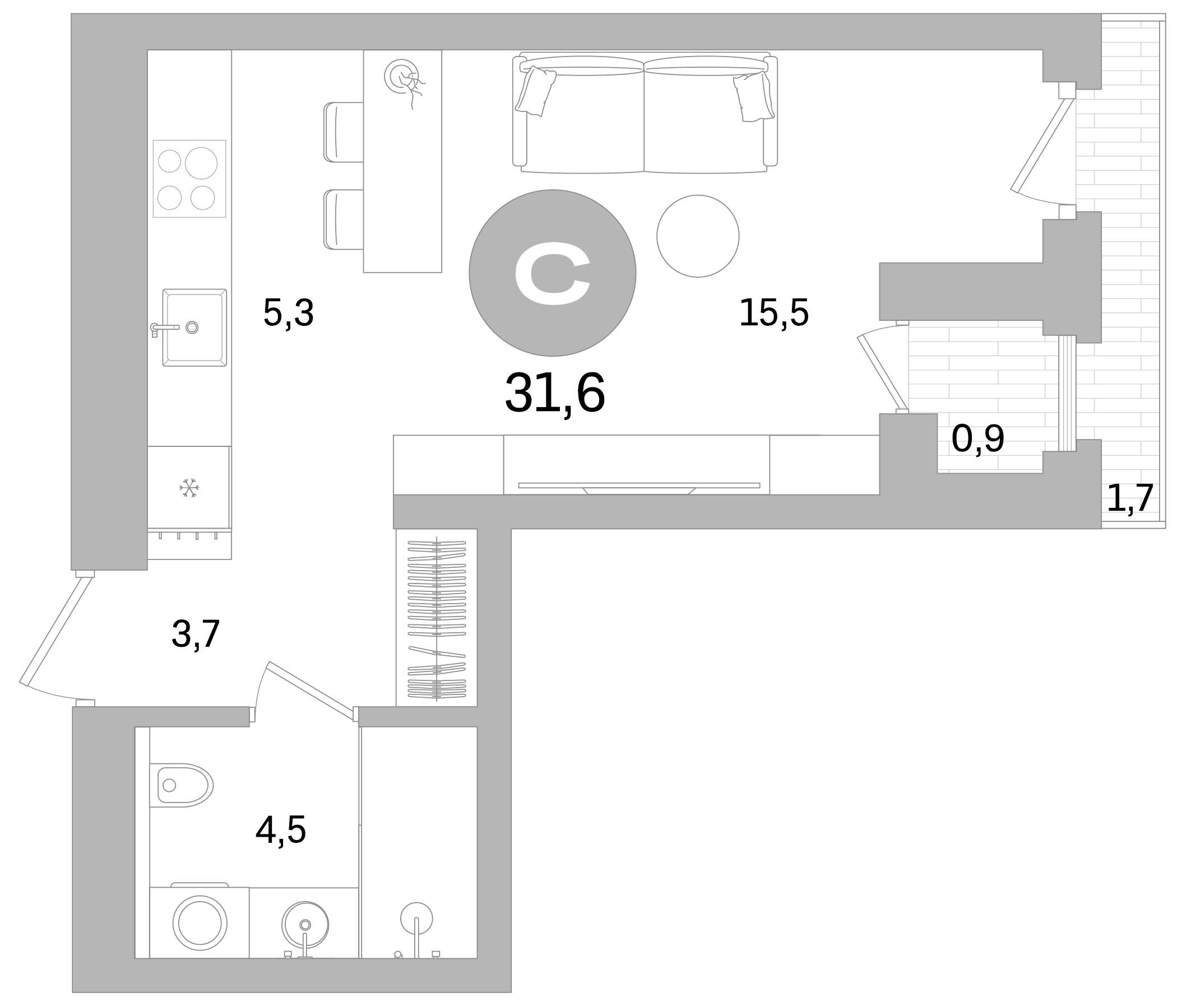 Планировка — Северный ветер, Студия, 29 м²