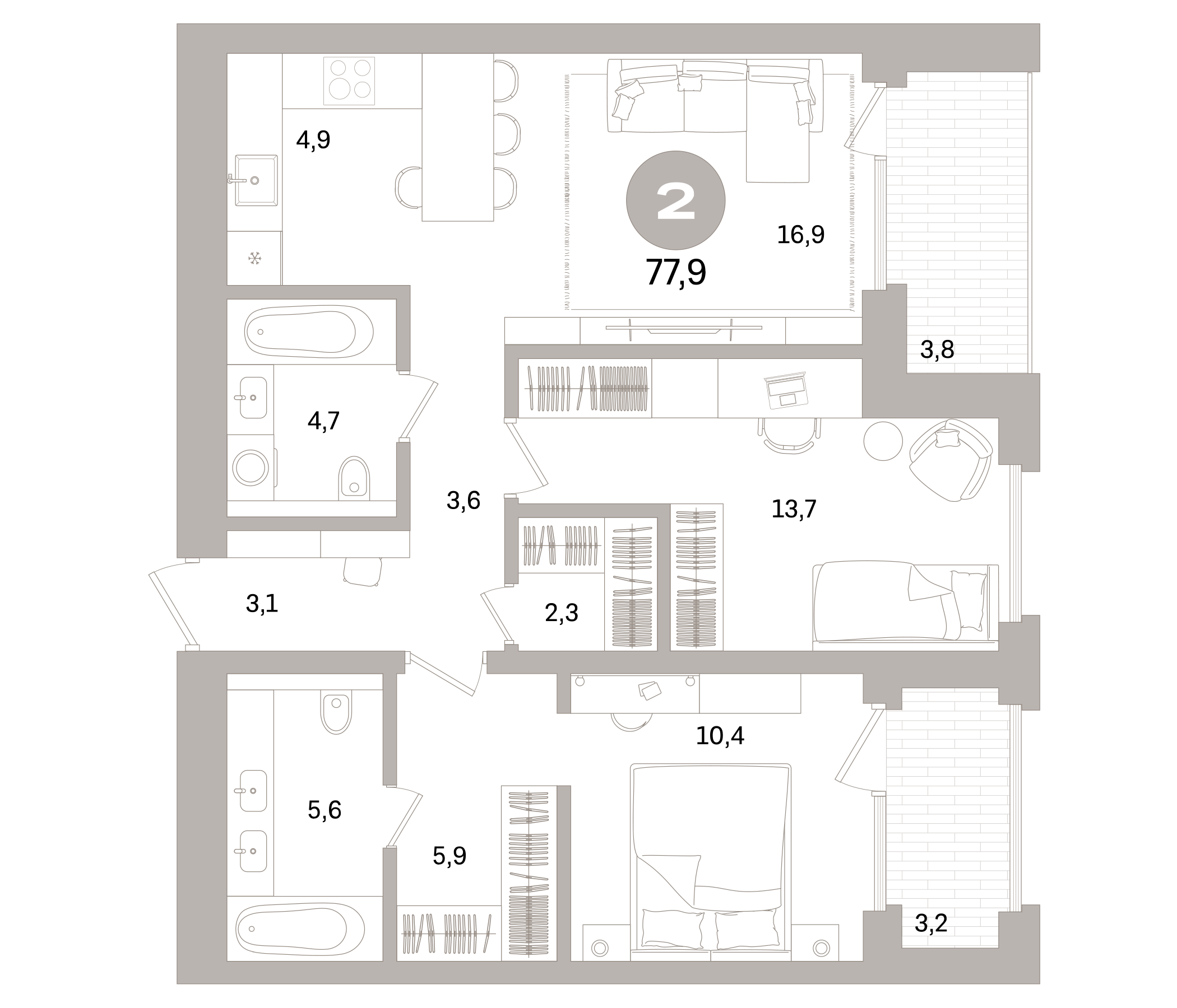 Планировка — Северный ветер, 2-комн., 71 м²
