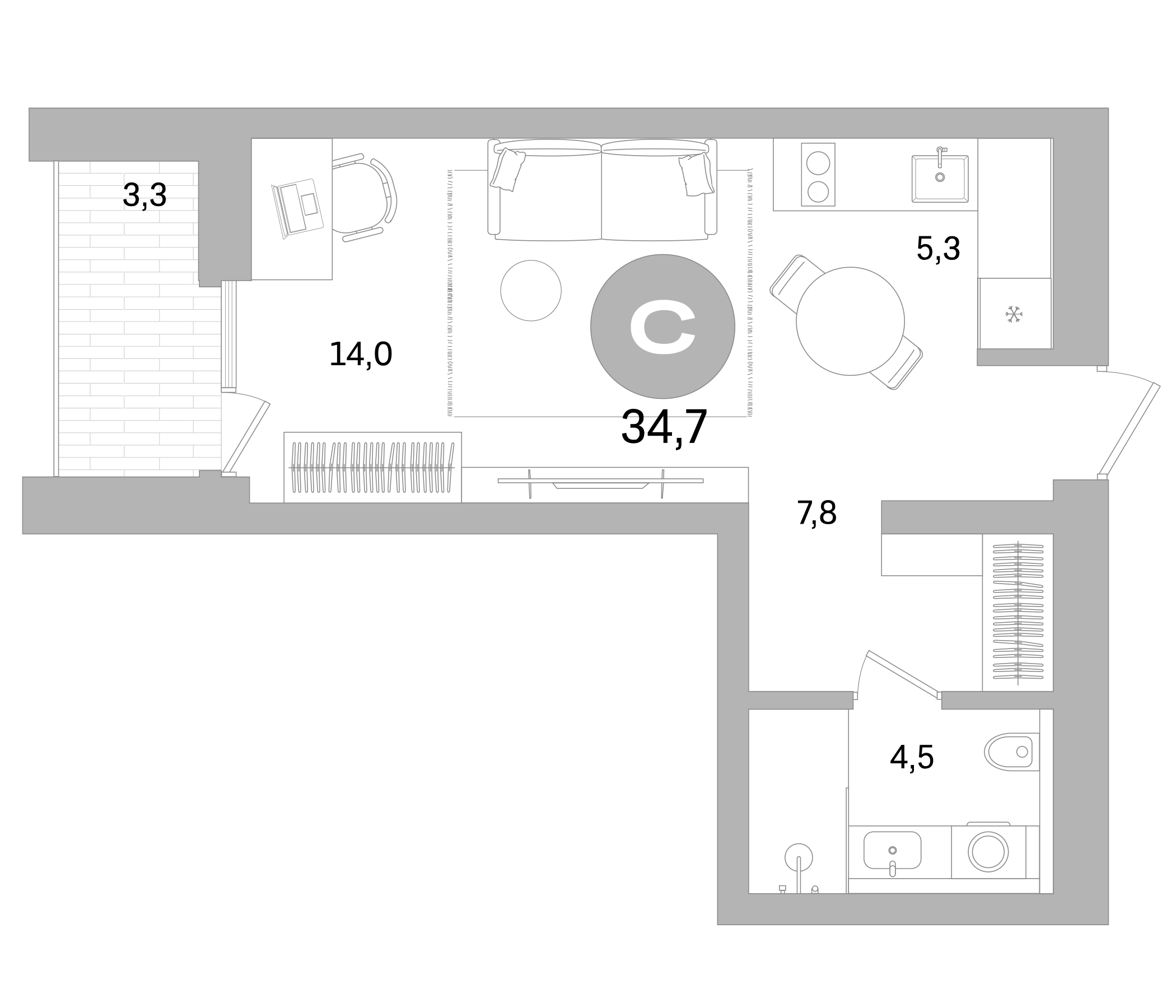 Планировка — Северный ветер, Студия, 31 м²