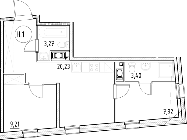 Планировка — Нигилист, 2-комн., 44 м²