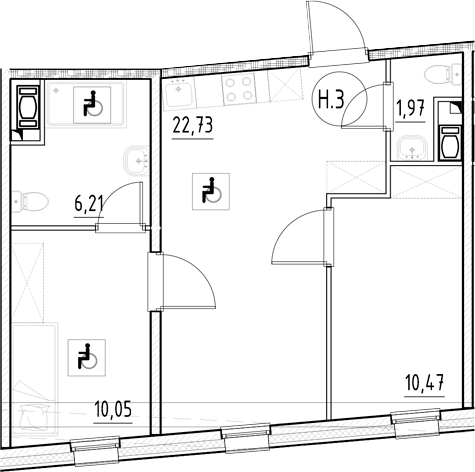 Планировка — Нигилист, 2-комн., 51 м²