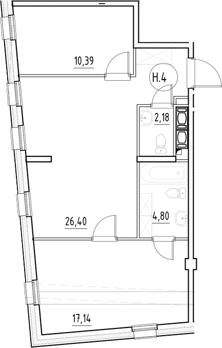 Планировка — Нигилист, 2-комн., 61 м²