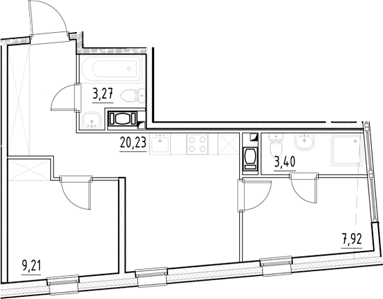 Планировка — Нигилист, 2-комн., 44 м²