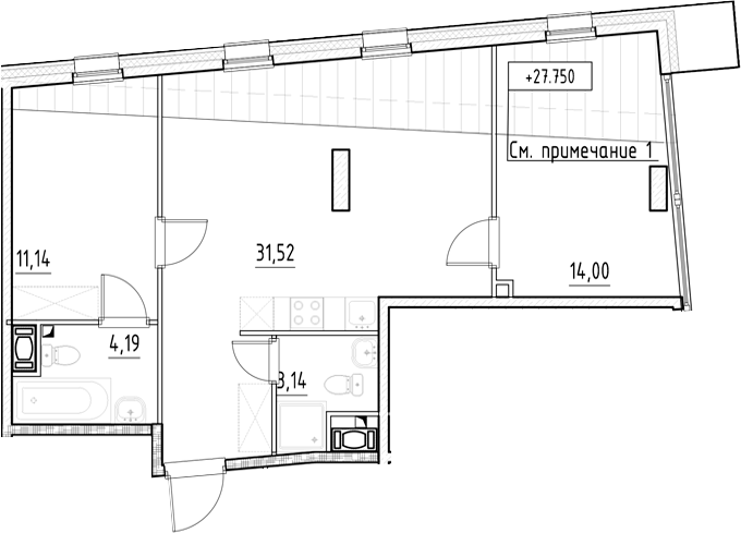 Планировка — Нигилист, 2-комн., 64 м²