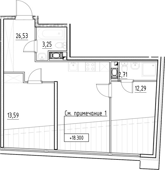 Планировка — Нигилист, 2-комн., 58 м²