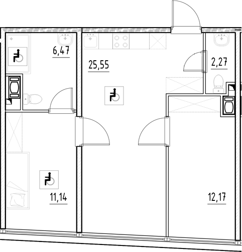 Планировка — Нигилист, 2-комн., 58 м²