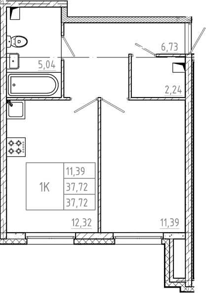 Планировка — Дубровка.Park, 1-комн., 38 м²