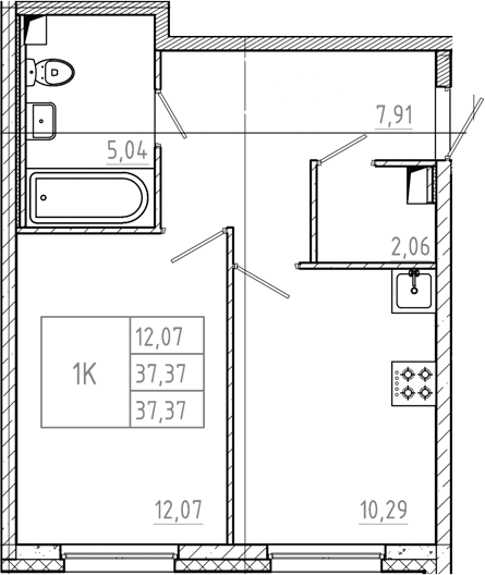 Планировка — Дубровка.Park, 1-комн., 37 м²