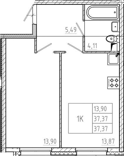 Планировка — Дубровка.Park, 1-комн., 37 м²