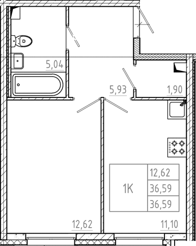 Планировка — Дубровка.Park, 1-комн., 37 м²