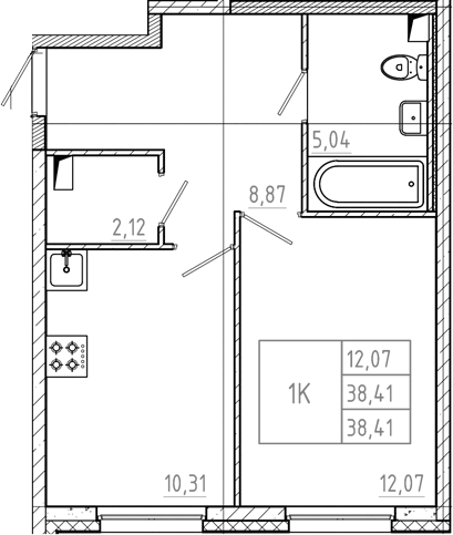 Планировка — Дубровка.Park, 1-комн., 38 м²