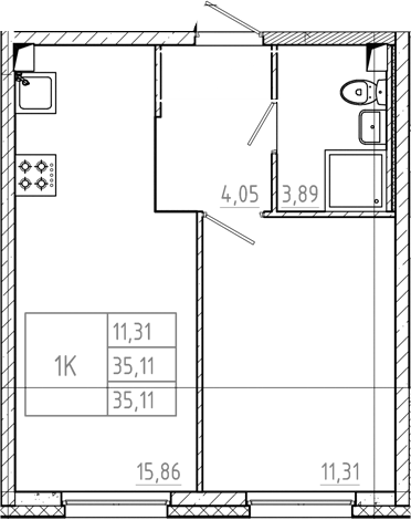 Планировка — Дубровка.Park, 1-комн., 35 м²