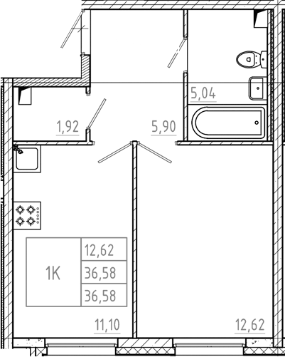 Планировка — Дубровка.Park, 1-комн., 37 м²
