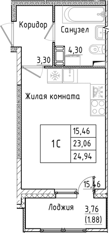 Планировка — Аквилон РекаПарк, Студия, 23 м²