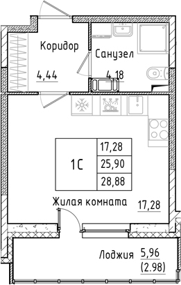 Планировка — Аквилон РекаПарк, Студия, 26 м²