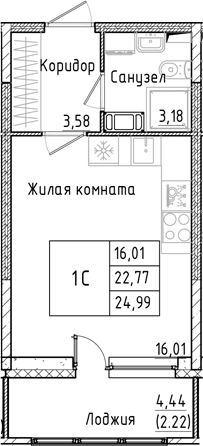 Планировка — Аквилон РекаПарк, Студия, 23 м²