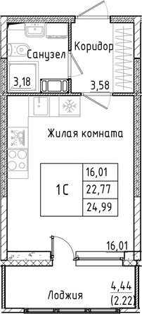 Планировка — Аквилон РекаПарк, Студия, 23 м²