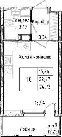 Планировка — Аквилон РекаПарк, Студия, 22 м²