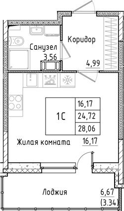 Планировка — Аквилон РекаПарк, Студия, 25 м²