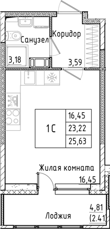 Планировка — Аквилон РекаПарк, Студия, 23 м²