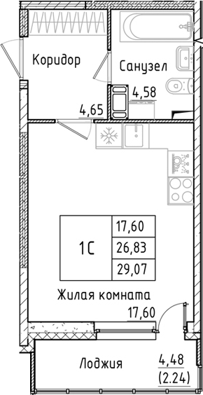 Планировка — Аквилон РекаПарк, Студия, 27 м²