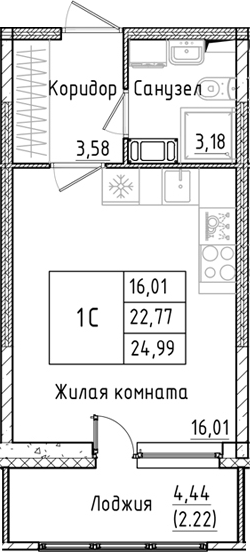 Планировка — Аквилон РекаПарк, Студия, 23 м²