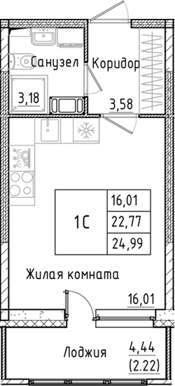 Планировка — Аквилон РекаПарк, Студия, 23 м²