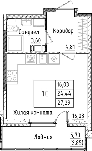 Планировка — Аквилон РекаПарк, Студия, 24 м²