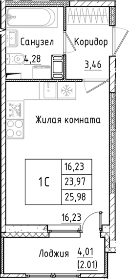 Планировка — Аквилон РекаПарк, Студия, 24 м²