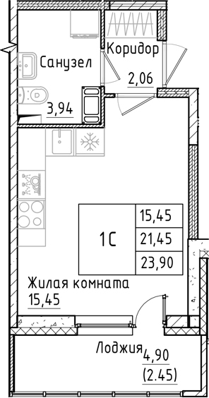 Планировка — Аквилон РекаПарк, Студия, 21 м²