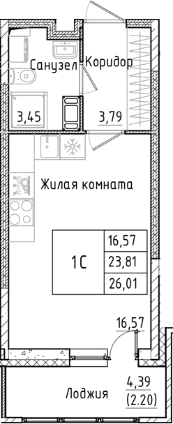 Планировка — Аквилон РекаПарк, Студия, 24 м²