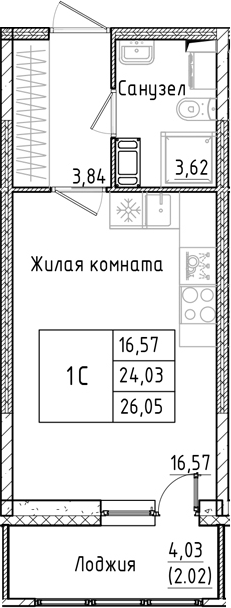 Планировка — Аквилон РекаПарк, Студия, 24 м²