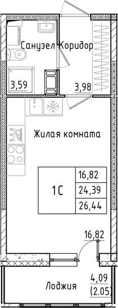 Планировка — Аквилон РекаПарк, Студия, 24 м²