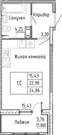 Планировка — Аквилон РекаПарк, Студия, 23 м²