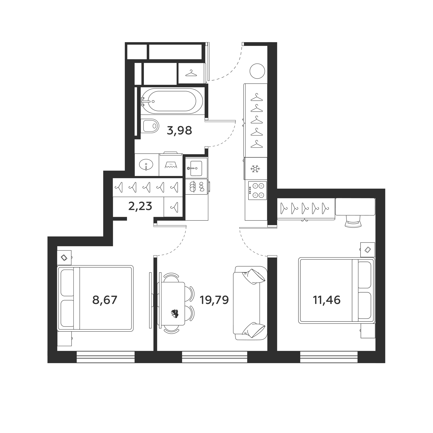 Планировка — МФК SAAN, 2-комн., 46 м²