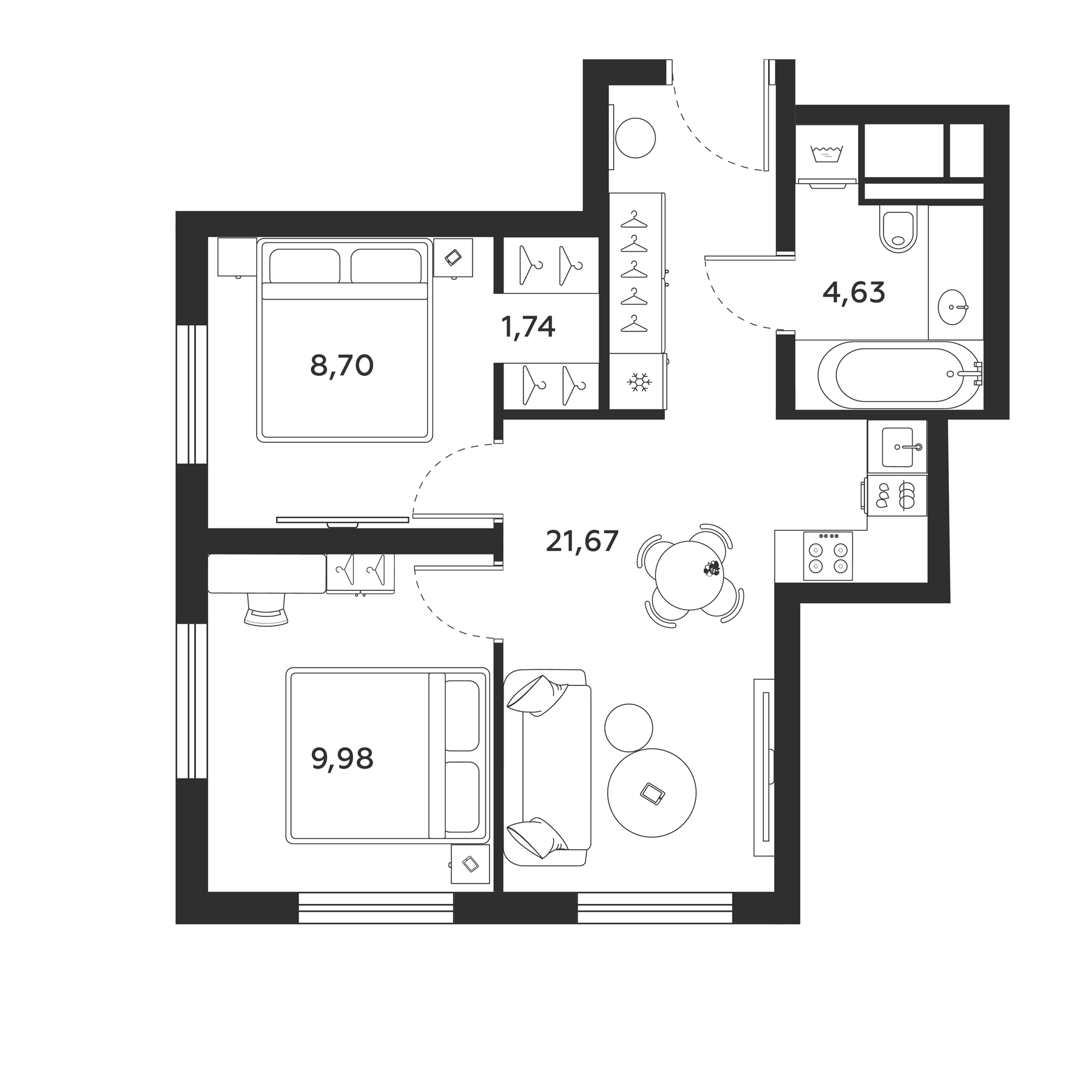 Планировка — МФК SAAN, 2-комн., 47 м²