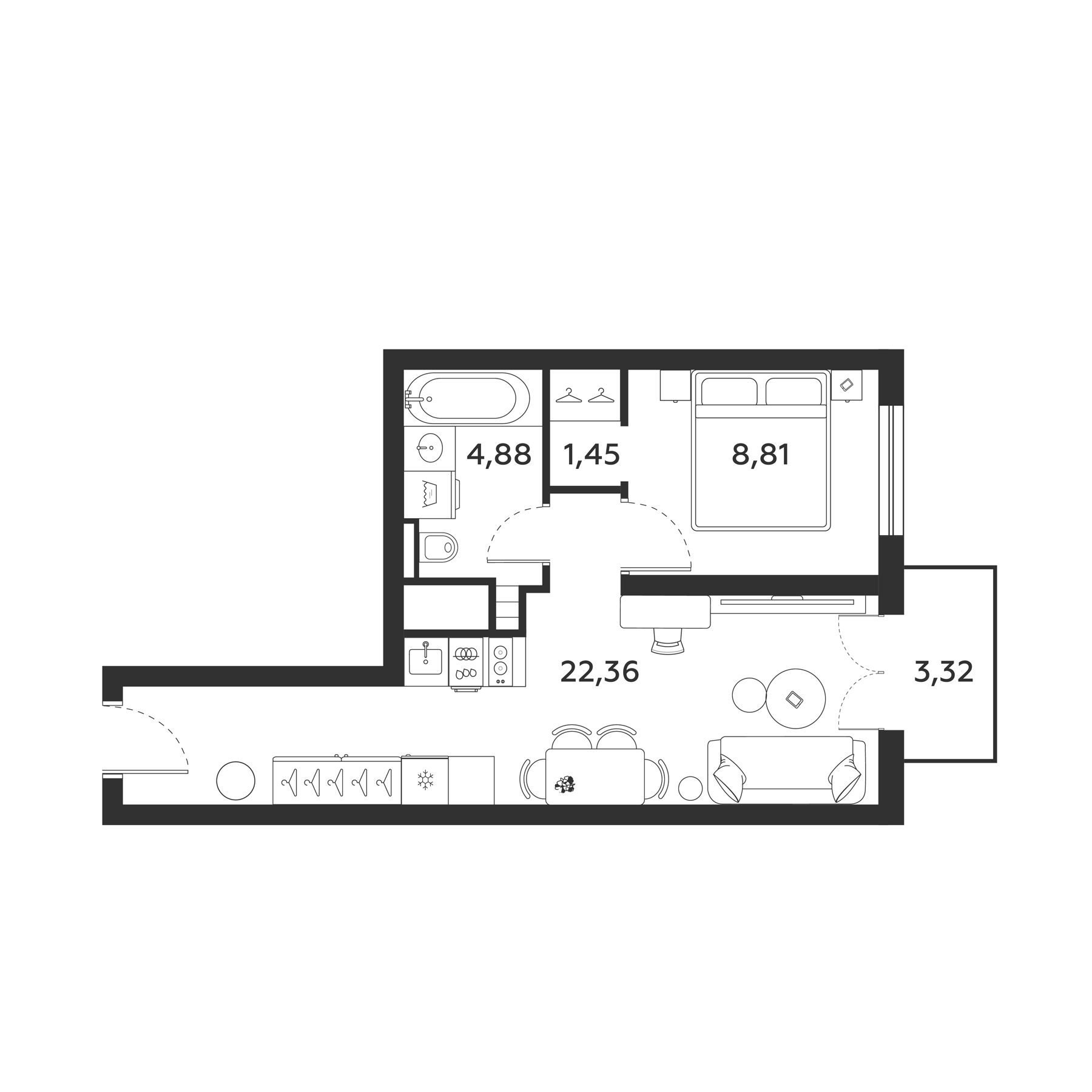 Планировка — МФК SAAN, 1-комн., 38 м²