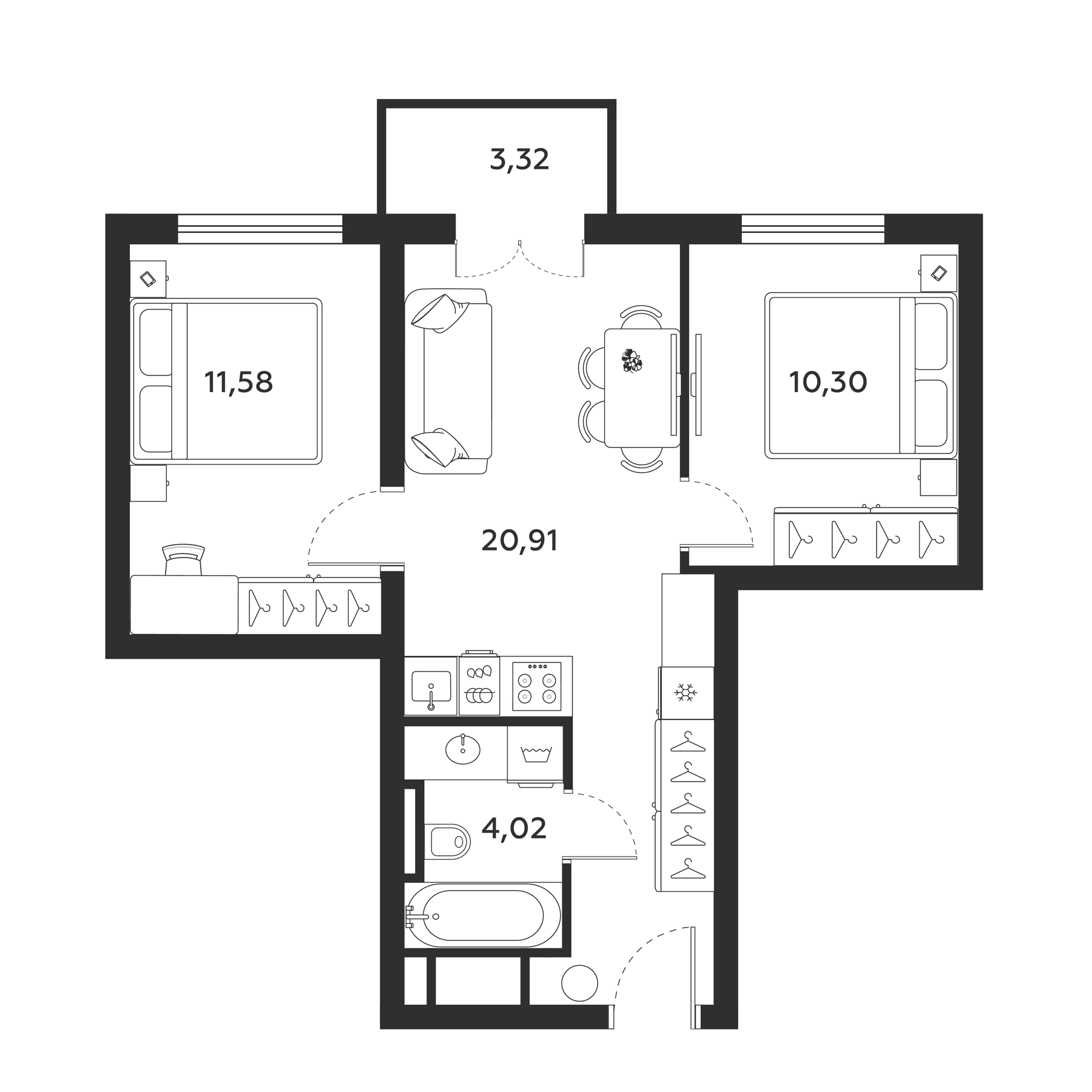 Планировка — МФК SAAN, 2-комн., 47 м²