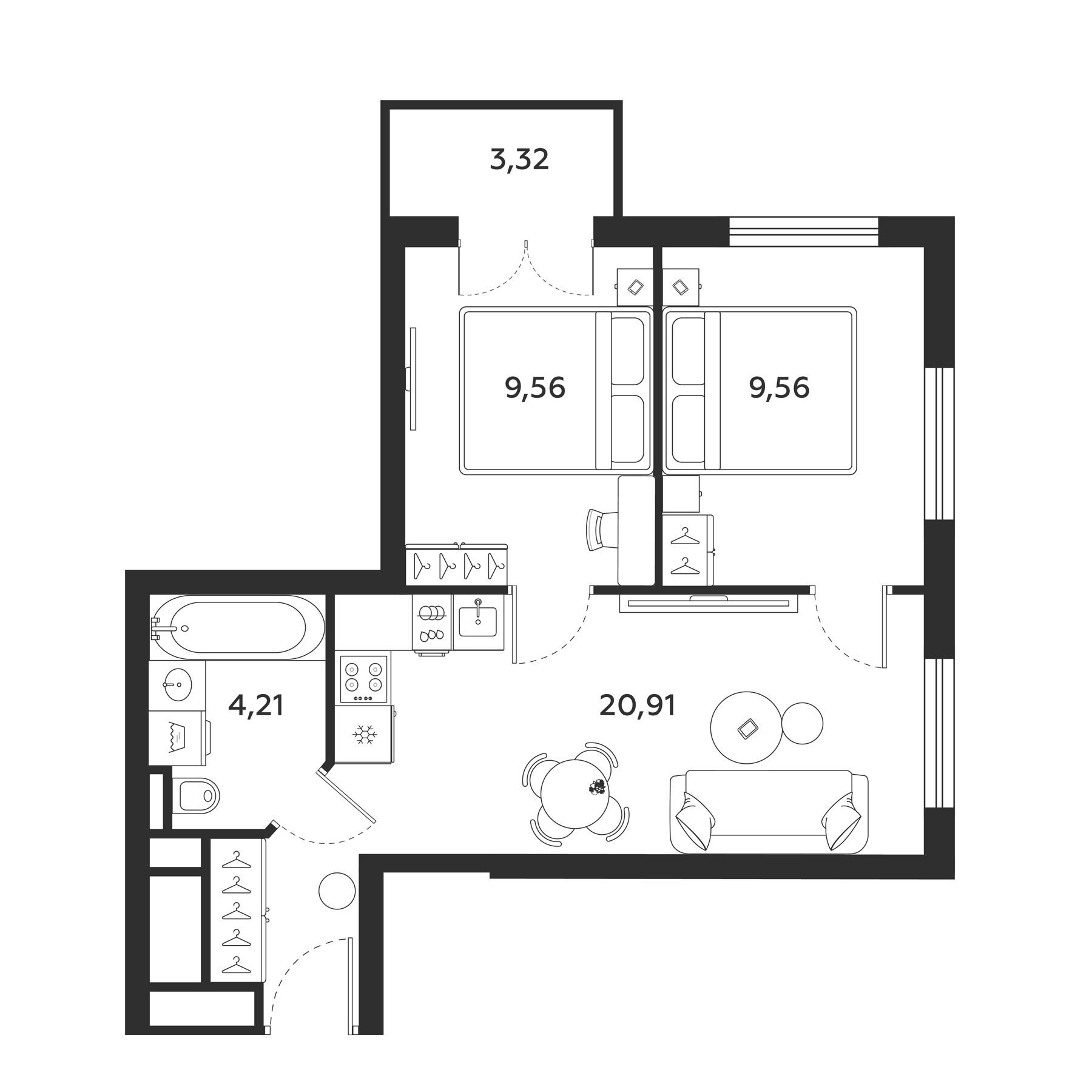 Планировка — МФК SAAN, 2-комн., 44 м²