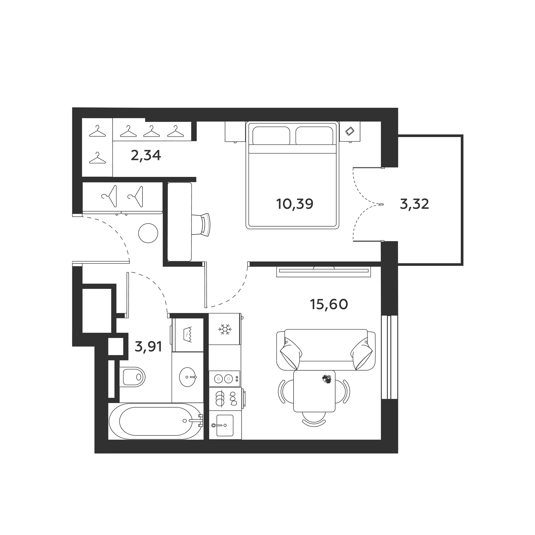 Планировка — МФК SAAN, 1-комн., 32 м²