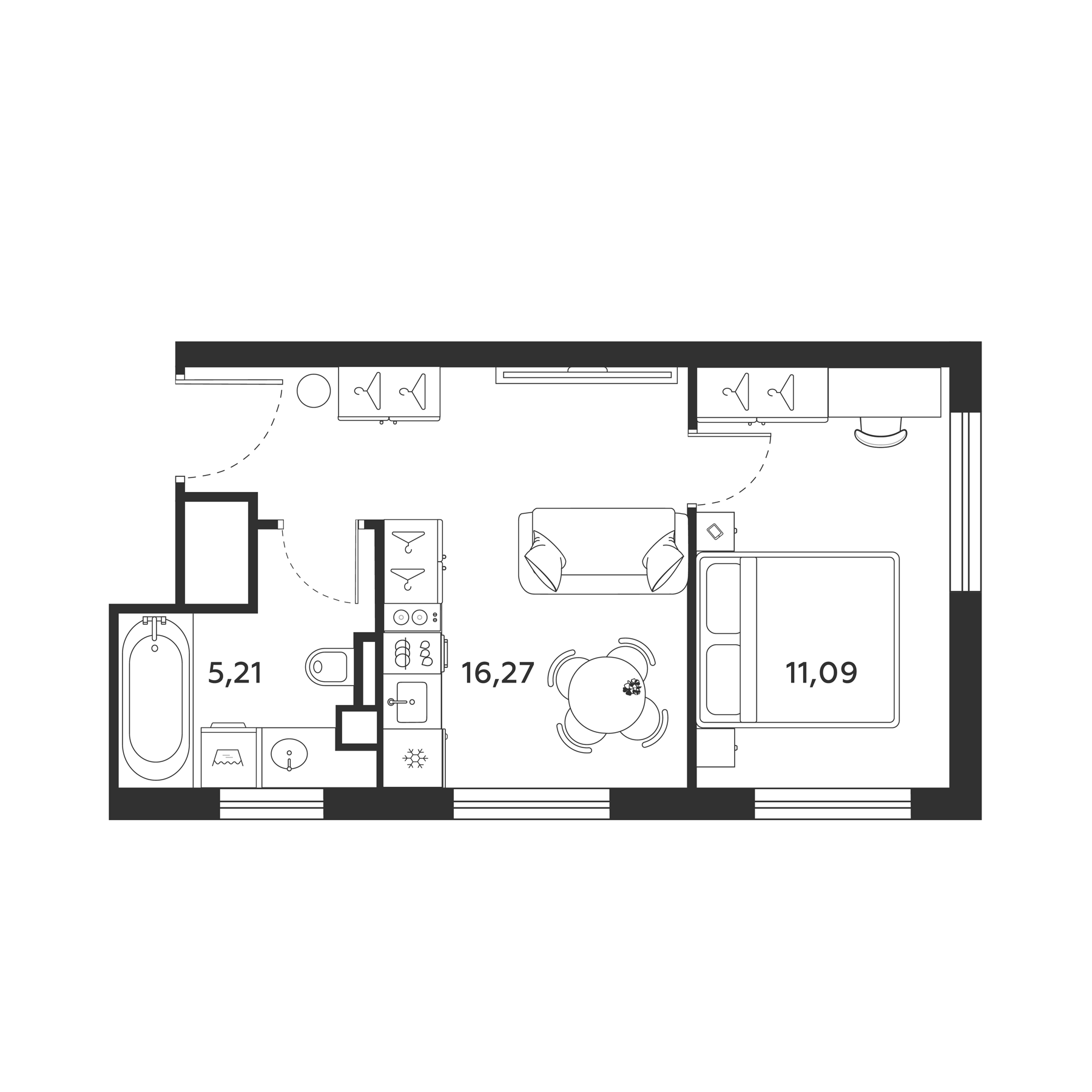 Планировка — МФК SAAN, 1-комн., 33 м²