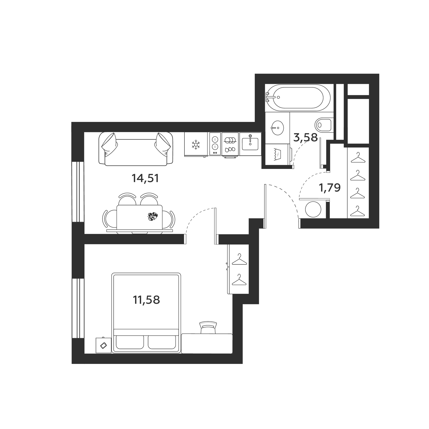 Планировка — МФК SAAN, 1-комн., 31 м²