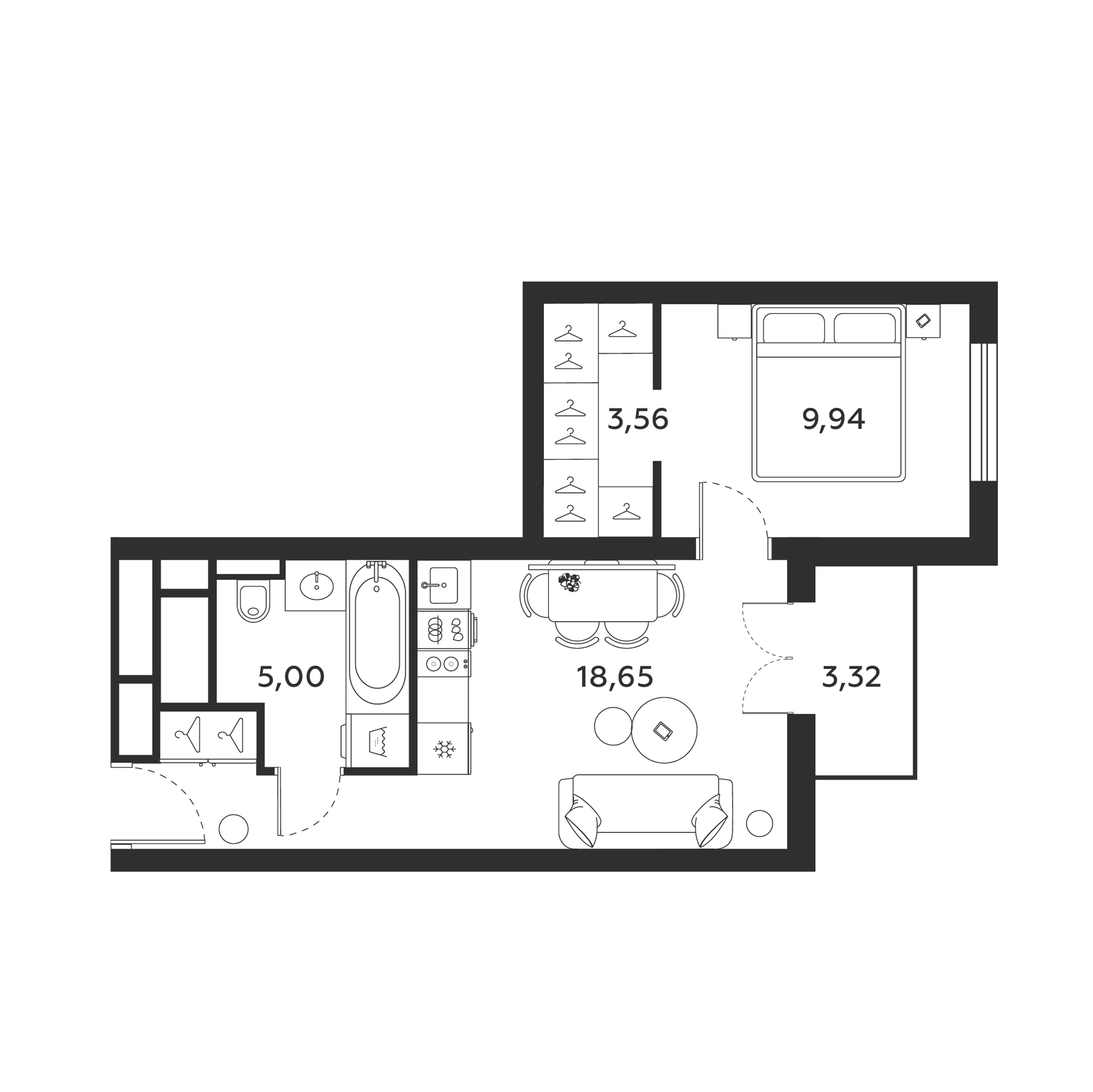 Планировка — МФК SAAN, 1-комн., 37 м²