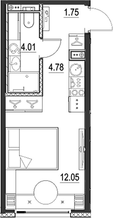 Планировка — Новая земля, Студия, 23 м²