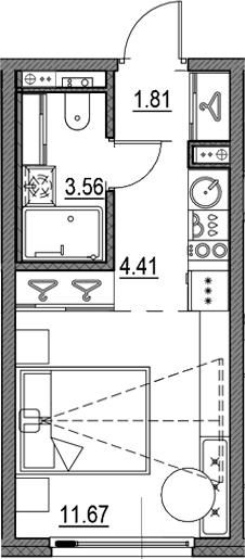 Планировка — Новая земля, Студия, 21 м²