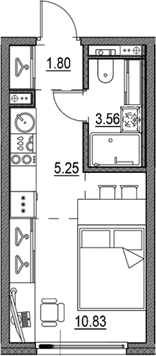 Планировка — Новая земля, Студия, 21 м²