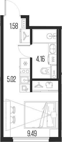 Планировка — Новая земля, Студия, 20 м²