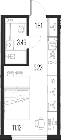 Планировка — Новая земля, Студия, 22 м²