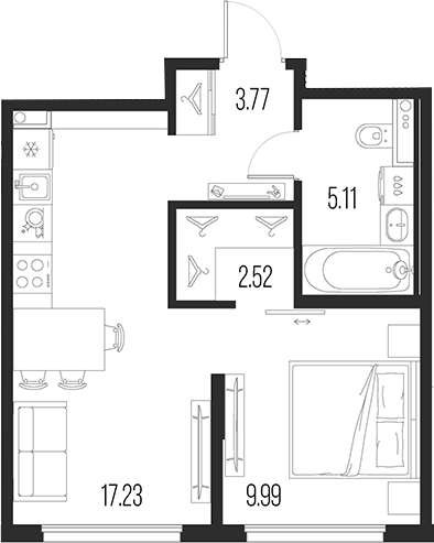 Планировка — Новая земля, 2-комн., 39 м²